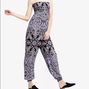 Free People Thinking Of You Printed Strapless Jumpsuit